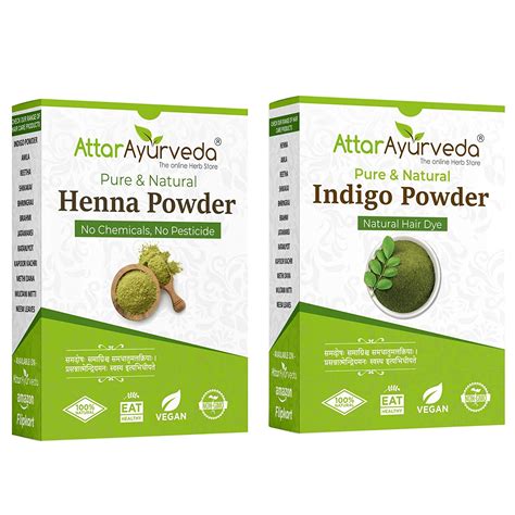 Natural Dye for Black Hair (Henna Leaves powder, Indigo leaves powder combo pack) - Attar Ayurveda