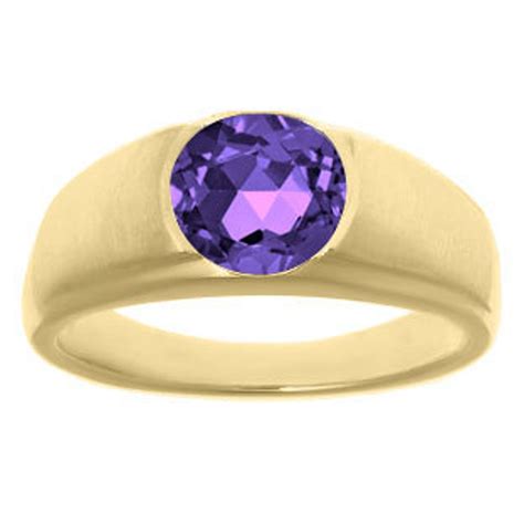 Men's Birthstone Rings Round Amethyst Birthstone Ring in White Rose Yellow Black Gold or Silver ...