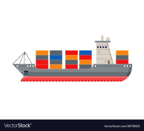 Cargo ship side view water transport sea or Vector Image