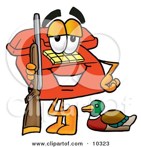 Red Telephone Mascot Cartoon Character Duck Hunting, Standing With a ...