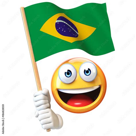 Emoji holding Brazilian flag, emoticon waving national flag of Brazil ...