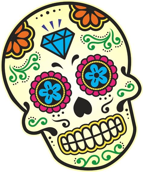 Mexican Day Of The Dead SUGAR SKULL Multi Colour With Diamond Motif ...