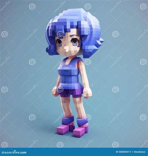 Playful Character Design: a Voxel Art Girl in Blue Stock Illustration ...