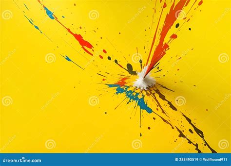 Colorful Paint Splatter on a Yellow Background. Generative AI Stock ...