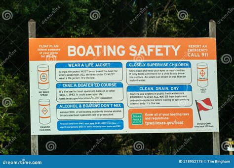 Boating safety sign editorial stock photo. Image of state - 218952178