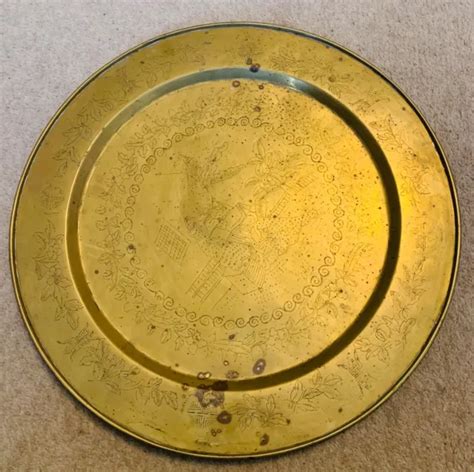 VINTAGE ANTIQUE CHINESE Brass Large Plate Tray Etched Decorative 50cm Good Cond £54.99 - PicClick UK