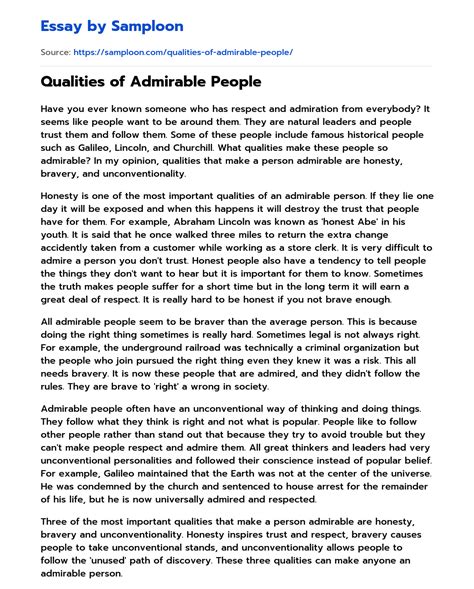 Qualities of Admirable People Analytical Essay on Samploon.com