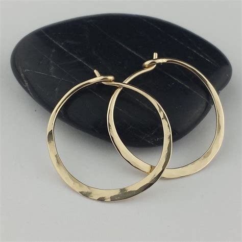 18k Solid Gold Hammered Hoop Earrings by ArisDesignsJewelry