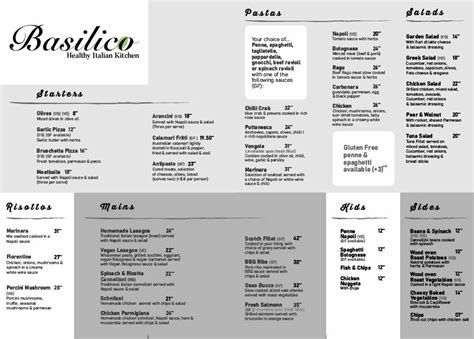 Menu at Basilico Cafe, Prospect