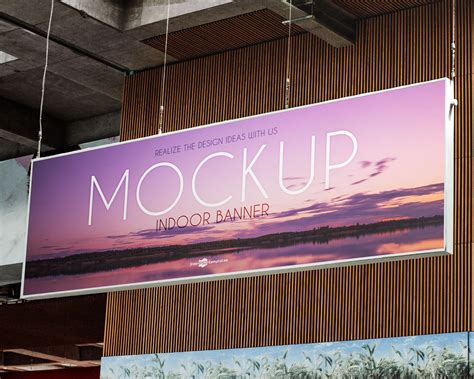 Free Indoor Advertising Hanging Banner Mockup PSD - Good Mockups