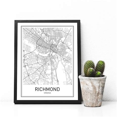 Buy Richmond Poster City Map Posters Richmond Map Virginia Print Virginia Map Wall Art Modern ...