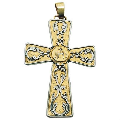 Episcopal pectoral Cross cm 7x10 (2,8x3,9 inch) IHS symbol bicolour ...