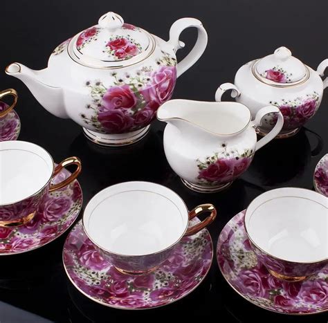 15pcs European Style Bone China tea set Beautiful Rose Hand paint Coffe set-in Coffee & Tea Sets ...