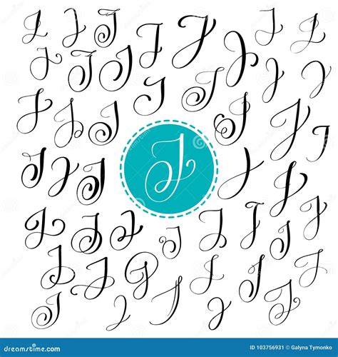 Set of Hand Drawn Vector Calligraphy Letter J. Script Font. Isolated Letters Written with Ink ...