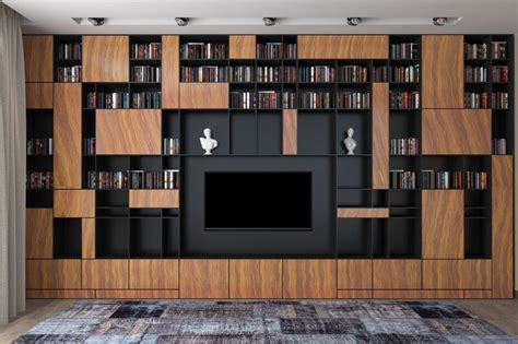 Modern Entertainment Center with Bookshelves and TV