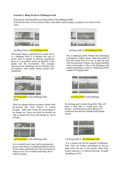 STS Final Activities - Exercise 1. Bring Forth or Challenge Forth, Exercise 2. Reflection ...