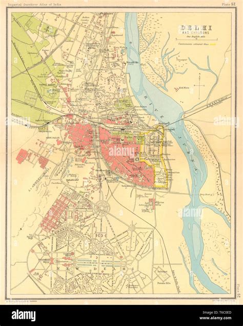 Delhi town city plan. Key buildings & Cantonment. British India 1931 ...