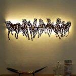 Metal 7 Running Horses In Multicolour With LED Wall Art Decor - YF Decor