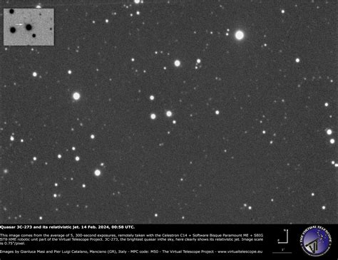 Quasar 3C 273 and its relativistic jet: an image - 14 Feb. 2024. - The Virtual Telescope Project 2.0