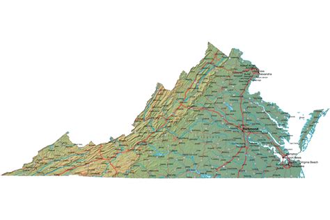 Detailed Virginia Map - VA Terrain Map