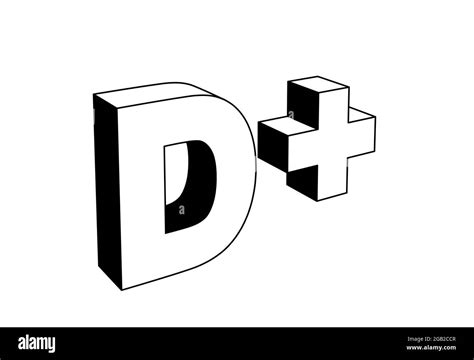 black and white 3d uppercase letter d with plus sign, school grades evaluation system, font ...
