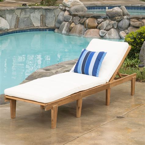 Outdoor Chaise Lounge Chair Reclining Sun Wood Lounger Poolside Pool Cushion Top 849114926949 | eBay