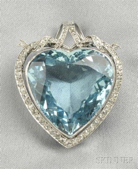 Platinum, Aquamarine, and Diamond Heart Pendant | Sale Number 2586B, Lot Number 739 | Skinner ...