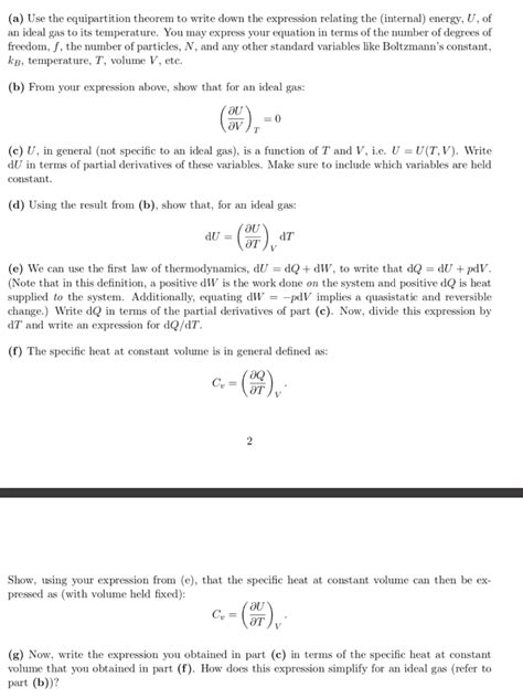 Solved (a) Use the equipartition theorem to write down the | Chegg.com