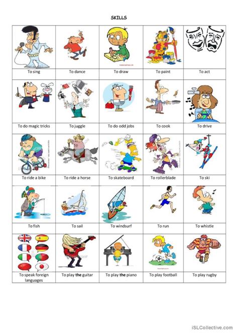 skills and abilities pictionary (pic…: English ESL worksheets pdf & doc