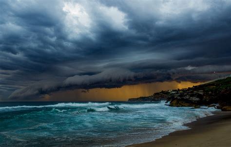 Wallpaper waves, storm, beach, cloudy, raining, troubled sea images for ...