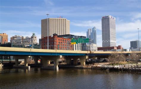 Cityscape Skyline View of US Bank Center, Chase Bank Skyscraper and Other Buildings in Downtown ...