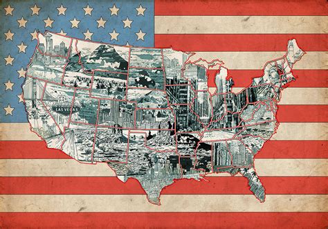 United States Flag Map Painting by Bekim Art