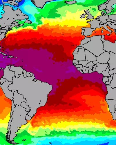 Atlantic Ocean Sea Temperature and Map