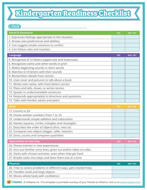 Kindergarten Readiness Checklist | Templates | Lillio