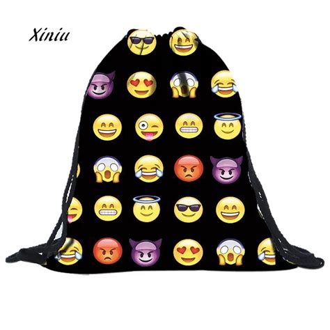 Unisex Emoji Backpacks Fashion 3D Printing Men Women Bag String Drawstring Emoji Backpack ...