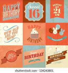 Vintage Birthday Greeting Card Sticker Vectorillustration Stock Vector (Royalty Free) 134243801 ...