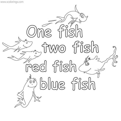 One Fish Two Fish Red Fish Blue Fish Coloring Pages Activity Sheets - XColorings.com