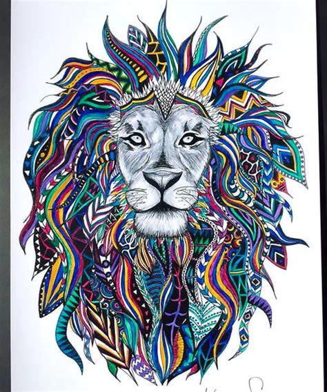 Colorful Lion Head Tattoo Design