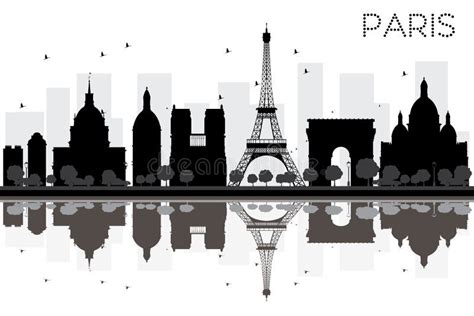 Paris City Skyline Black and White Silhouette with Reflections. Stock ...