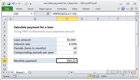 Calculate payment for a loan - Excel formula | Exceljet