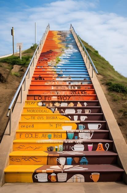 Premium Photo | Colored stairs with graffiti