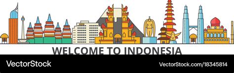 Indonesia outline skyline indonesian flat thin Vector Image