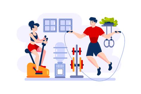 Best Premium Couple doing exercise in the gym Illustration download in ...