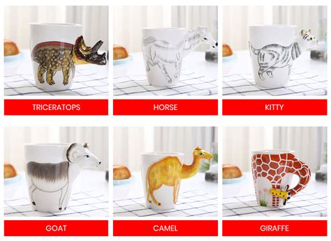 3D Animal Shape Hand Painted Ceramic Coffee Mugs