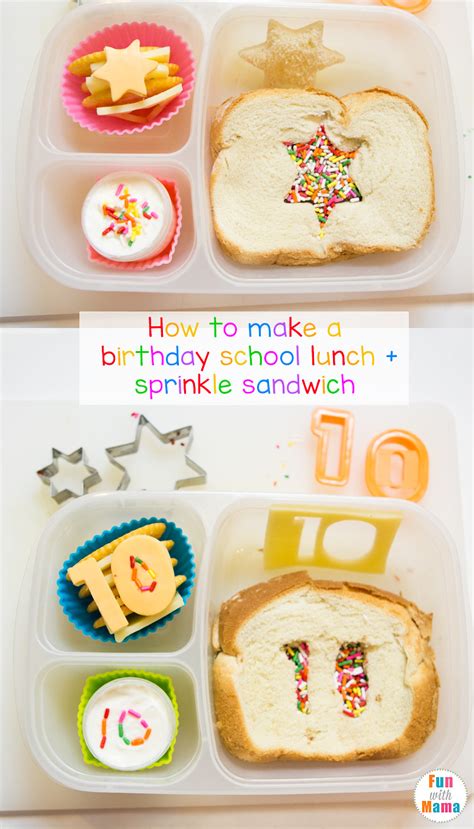 Bento Birthday School Lunch Ideas and Sprinkle Sandwich - Fun with Mama