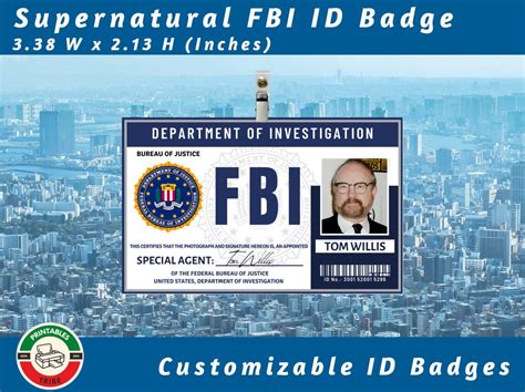 Customizable FBI Agent Id Badge Template Supernatural FBI ID Badge Bobby Singer Aka Agent Willis ...