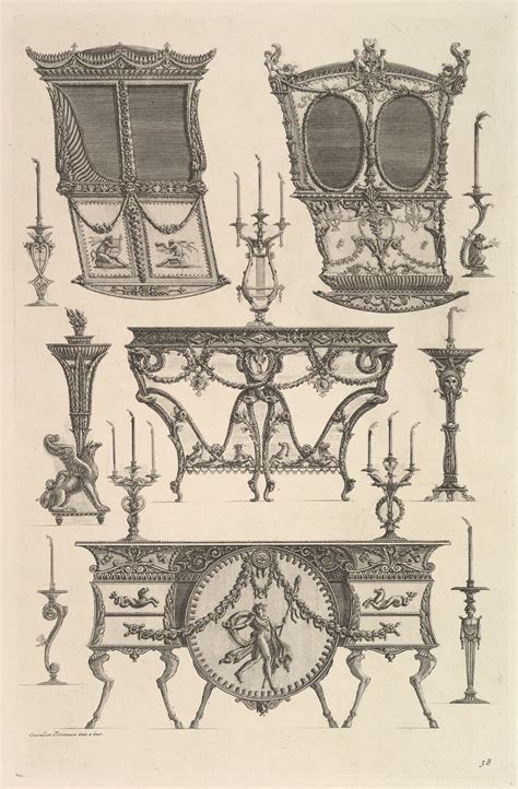 Giovanni Battista Piranesi | Miscellaneous furniture including two sedan chairs, a side table ...