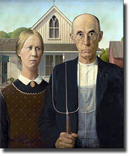 American Gothic Farmer Painting By Grant Picture on Stretched Canvas , – ArtWorks Decor Co.