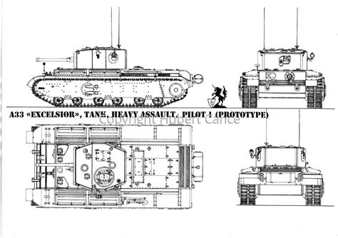 Drawing : "A33 Excelsior Tank, Heavy Assault, Pilot 1 (Prototype)" (Original art by Hubert Cance ...