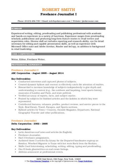 Freelance Journalist Resume Samples | QwikResume